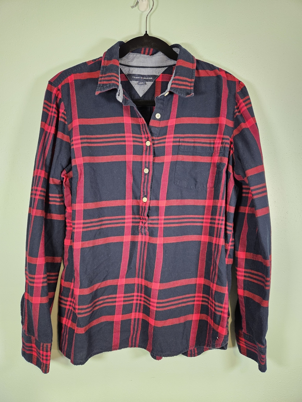 Tommy Hilfiger Navy & Red Plaid Half-Placket Shirt